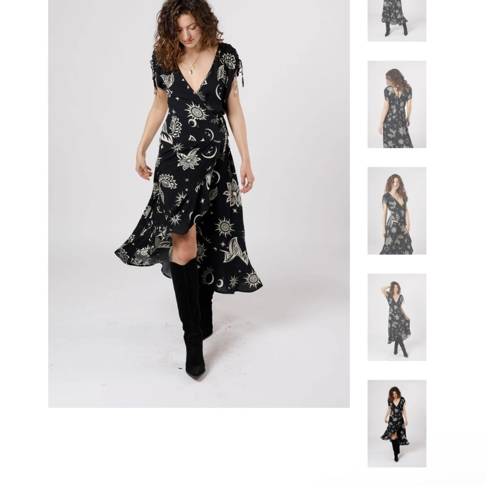 Band of Gypsies Black and Cream Floral Wrap Maxi Dress - Picture 8 of 9